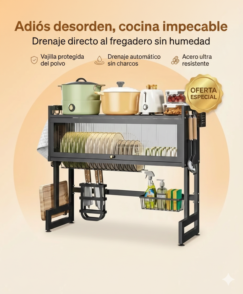 Escurridor de plato con almacenamiento